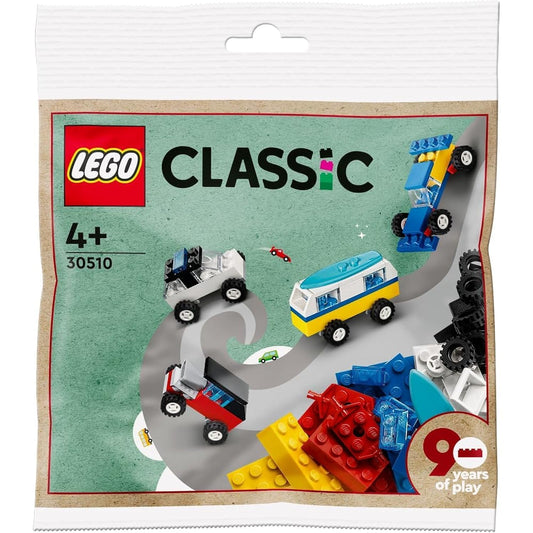 LEGO Classic 30510 90 Years of Cars 71 Piece Iconic Cars Toy Set Polybag with 4 Mini Build Cars for Builders Aged 4 and Up, Multicolor